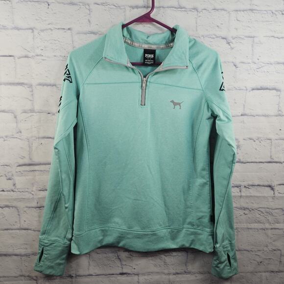 Victoria's Secret Pink Small Heathered Mint Green Quarter Zip Pullover Top - Picture 1 of 5